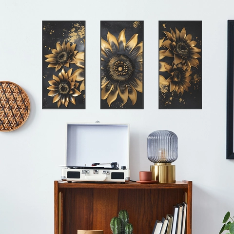 Modern Minimalist Black Gold Sunflower Wall Stickers Set PVC Decorative Floral Wall Decals For Living Room Bedroom Background