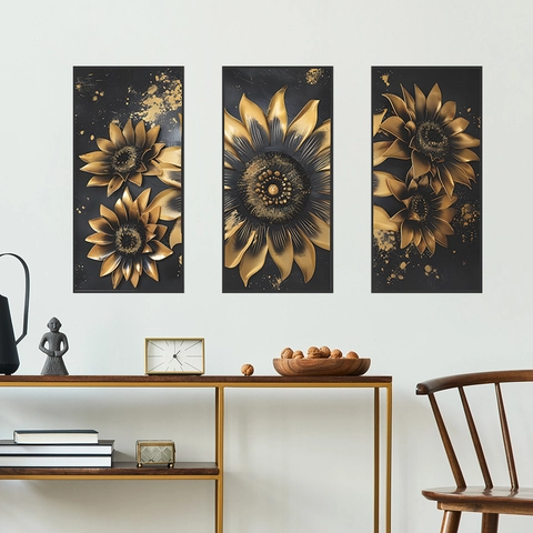 Modern Minimalist Black Gold Sunflower Wall Stickers Set PVC Decorative Floral Wall Decals For Living Room Bedroom Background