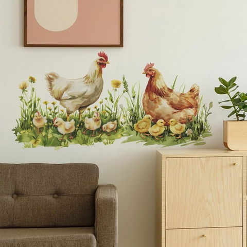Pastoraler Aquarell Farm Tiere Wandaufkleber PVC Abnehmbarer Hahn Henne Küken Muster Aufkleber Für Wohnzimmer Dekoration