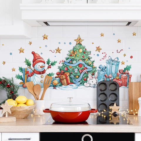 Weihnachten Schneemann Weihnachtsbaum PVC Wandaufkleber Abnehmbare Festliche Aufkleber Für Wohnzimmer Schlafzimmer Urlaub Dekoration