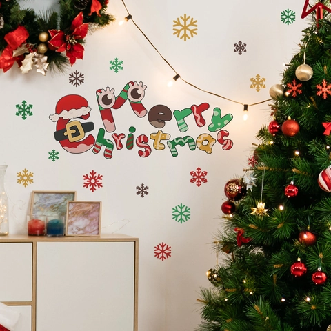 Merry Christmas Wall Stickers Colorful Snowflake Removable PVC Wall Decals For Living Room Bedroom Festive Decoration