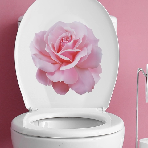 Adesivo per Coperchio del Gabinetto a Forma di Rosa Rosa Impermeabile PVC Autoadesivo Murale per Bagno Decorazione Casa