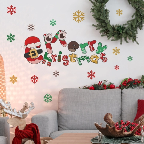 Cartoon Merry Christmas Wall Stickers Snowflakes PVC Decals For Bedroom Living Room Window Glass Festive Decoration