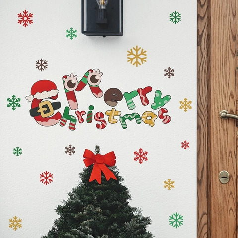 Cartoon Merry Christmas Wall Stickers Snowflakes PVC Decals For Bedroom Living Room Window Glass Festive Decoration