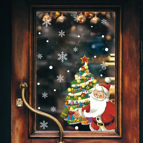 Kerstmis Kerstman Kerstboom Sneeuwvlokken Vensterstickers PVC Statisch Glas Deur Feestelijke Home Muur Decor