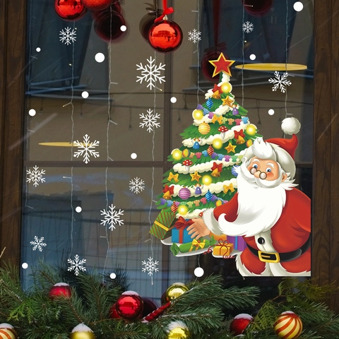 Kerstmis Kerstman Kerstboom Sneeuwvlokken Vensterstickers PVC Statisch Glas Deur Feestelijke Home Muur Decor