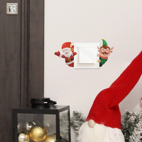 Pegatina para Interruptor de Navidad Papá Noel Elfo PVC Vinilo de Pared para Sala de Estar Dormitorio Decoración Navideña