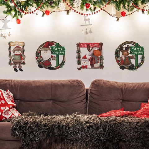 Cartoon Santa Claus Snowman Reindeer Christmas Wall Sticker PVC Festive Slogan Window Decoration For Bedroom Living Room Home Decor