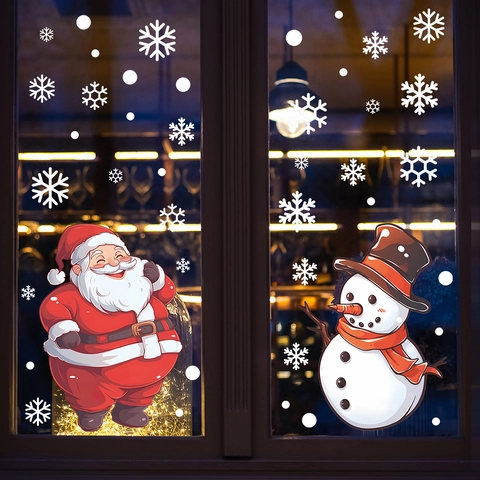 Weihnachten Fensteraufkleber Weihnachtsmann Schneemann Schneeflocken Statisch PVC Glas Dekoration Feiertag Atmosphäre Wandtattoo