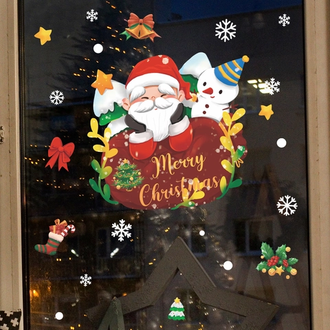 Merry Christmas Weihnachtsmann Schneemann Schneeflocke Fensteraufkleber Statische PVC Sticker Für Glastür Festliche Deko