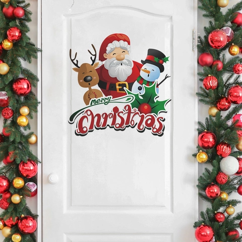 Cartoon Christmas Wall Sticker Santa Claus Reindeer Snowman PVC Decal For Bedroom Living Room Holiday Home Decoration