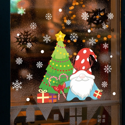 Weihnachtswichtel Baum Schneeflocke Fensteraufkleber PVC Statische Haftung Dekorative Aufkleber Für Glastür Home Holiday Party Deko