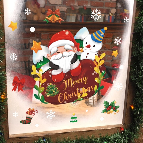 Merry Christmas Weihnachtsmann Schneemann Schneeflocke Fensteraufkleber Statische PVC Sticker Für Glastür Festliche Deko