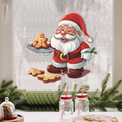 Pegatinas Navideñas Para Ventanas Papá Noel Con Hombres De Jengibre PVC Estático Calcomanías Para Vidrio Decoración