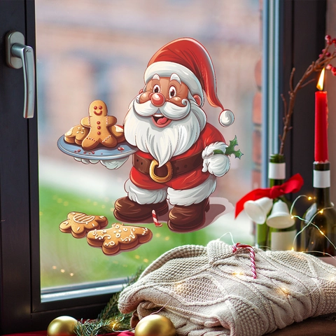 Pegatinas Navideñas Para Ventanas Papá Noel Con Hombres De Jengibre PVC Estático Calcomanías Para Vidrio Decoración