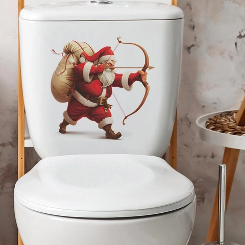 Pegatina Creativa de Papá Noel Tiro con Arco para Inodoro PVC Impermeable Removible Calcomanía de Baño Decoración Navideña