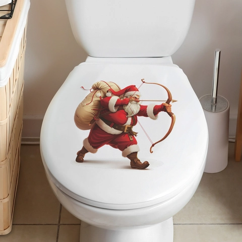 Pegatina Creativa de Papá Noel Tiro con Arco para Inodoro PVC Impermeable Removible Calcomanía de Baño Decoración Navideña