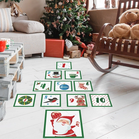 Natale Babbo Natale Pupazzo di Neve Gioco della Campana Adesivi per Pavimento Numerati PVC Decalcomanie Murali Decorative