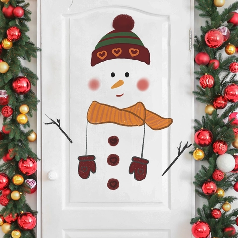 Pegatinas de Pared de Puerta de Muñeco de Nieve de Navidad DIY PVC Calcomanías de Refrigerador Decoración Hogar Invierno