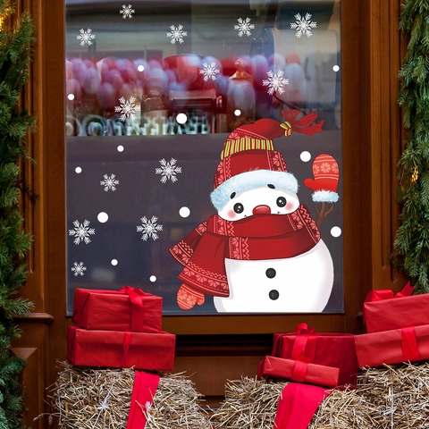Weihnachten Schneemann Schneeflocke Statische Fensteraufkleber PVC Abnehmbare Glasaufkleber Für Haus Feiertag Party Dekoration