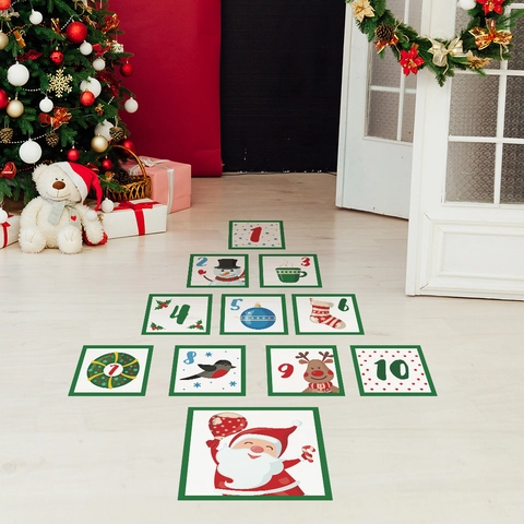 Natale Babbo Natale Pupazzo di Neve Gioco della Campana Adesivi per Pavimento Numerati PVC Decalcomanie Murali Decorative
