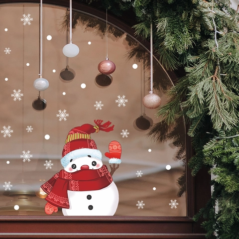 Weihnachten Schneemann Schneeflocke Statische Fensteraufkleber PVC Abnehmbare Glasaufkleber Für Haus Feiertag Party Dekoration