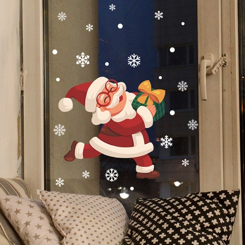 Weihnachten Fensteraufkleber Statische Haftung PVC Abnehmbar Wiederverwendbar Cartoon Weihnachtsmann Schneeflocken Aufkleber Heimdeko