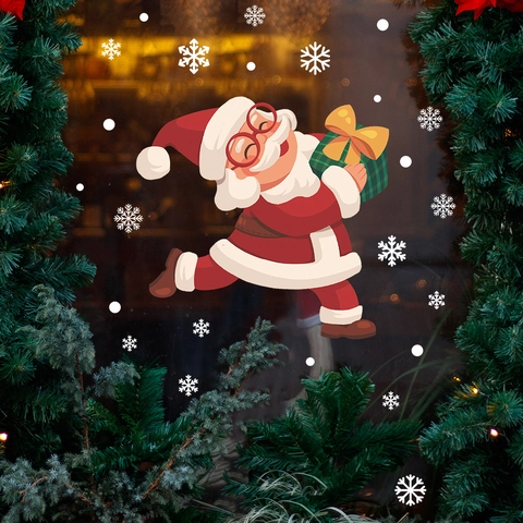 Weihnachten Fensteraufkleber Statische Haftung PVC Abnehmbar Wiederverwendbar Cartoon Weihnachtsmann Schneeflocken Aufkleber Heimdeko