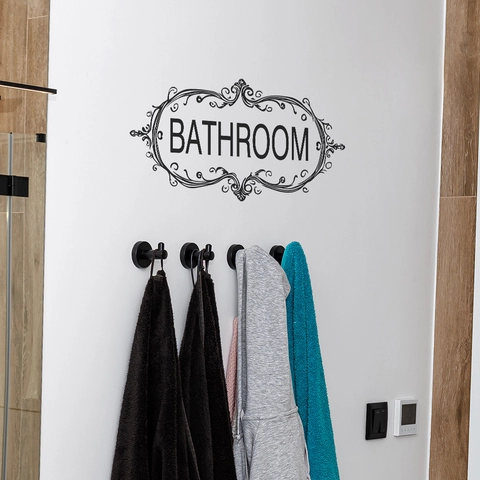 Vintage Baño Letrero Pegatina Pared PVC Impermeable Letra Puerta Calcomanía Para Inodoro Lavadero Hogar Decoración Negro Pegatina