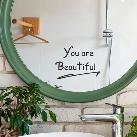 Adesivo da Parete Specchio Con Citazione Inglese You Are Beautiful Decalcomania in PVC Rimovibile per Bagno Camera da Letto
