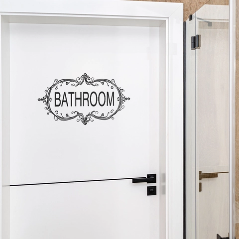 Vintage Baño Letrero Pegatina Pared PVC Impermeable Letra Puerta Calcomanía Para Inodoro Lavadero Hogar Decoración Negro Pegatina