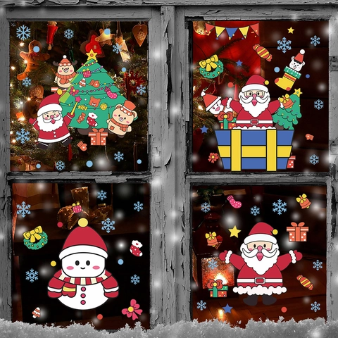 Pegatinas de Ventana de Navidad Papá Noel Muñeco de Nieve Árbol de Navidad Reno Copo de Nieve Calcomanías Estáticas de PVC