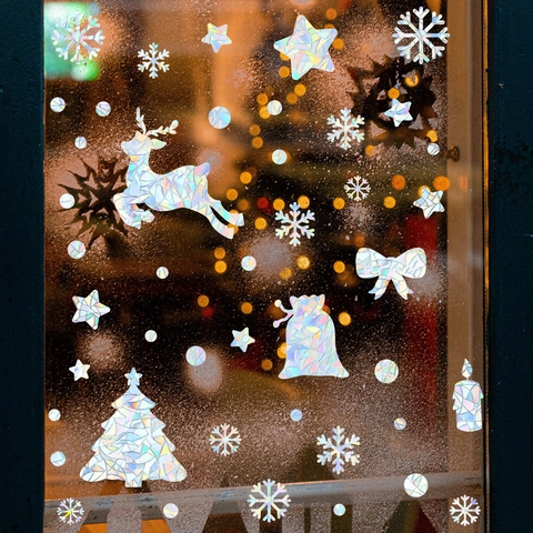 Kerst Suncatcher Raamstickers Laser Regenboog Prisma Statische PVC Stickers Rendier Sneeuwvlok Boom Ster Feestelijke Glas Decoratie