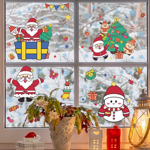 Pegatinas de Ventana de Navidad Papá Noel Muñeco de Nieve Árbol de Navidad Reno Copo de Nieve Calcomanías Estáticas de PVC
