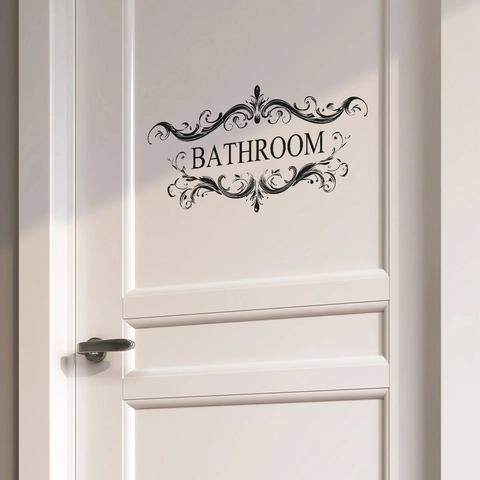 Sticker Mural de Salle de Bain Noir Imperméable en PVC Autocollant de Porte Avec Bordure Florale Élégante pour Décoration de la Maison