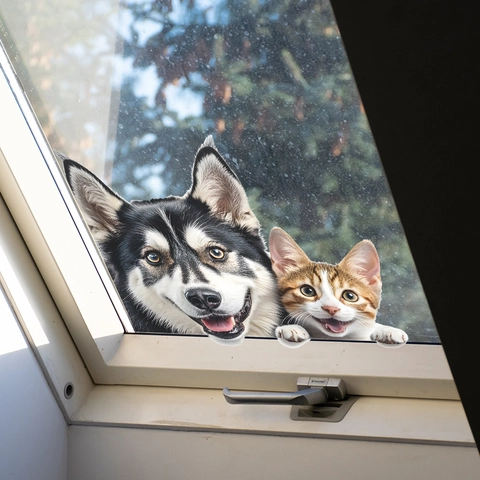 3D Simulation Husky Katze Peeking Fenster Aufkleber PVC Wasserdicht Abnehmbare Aufkleber Für Glas Schrank Home Decoration