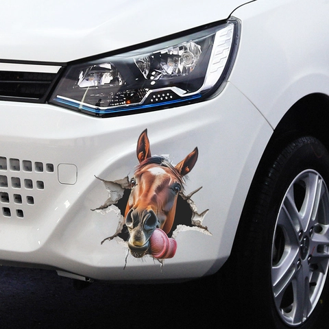 3D Lustiger Pferdekopf Autoaufkleber Realistisches Pferd Streckt Die Zunge Raus PVC Wasserdichter Fenster Wandtattoo Für Auto Haus Deko