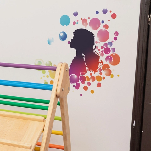 Creatieve Meisjes Silhouette Kleurrijke Bellen Muursticker PVC Verwijderbare Decal Voor Slaapkamer Woonkamer Kinderkamer Decoratie