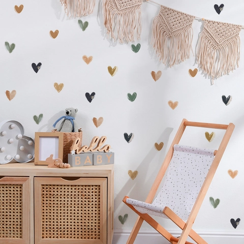 Nordic Aquarell Herz Wandaufkleber Morandi Handgezeichnete Liebe Abziehbilder PVC Selbstklebend Abnehmbare Wandkunst Für Wohnzimmer Dekoration