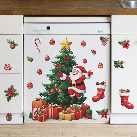 Festivi Adesivi per Frigorifero con Albero di Natale Babbo Natale Scatola Regalo PVC Decalcomanie per Frigorifero Cucina Casa