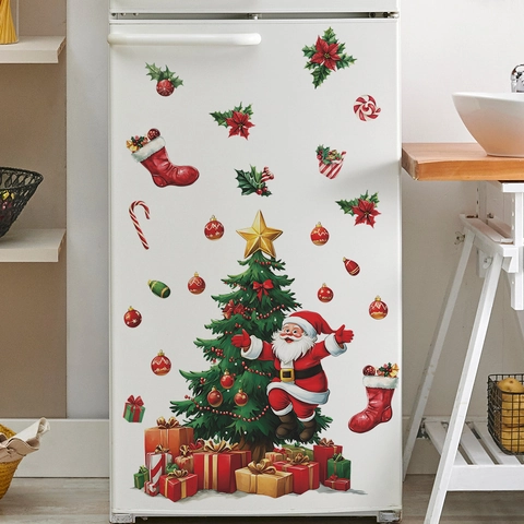Festivi Adesivi per Frigorifero con Albero di Natale Babbo Natale Scatola Regalo PVC Decalcomanie per Frigorifero Cucina Casa