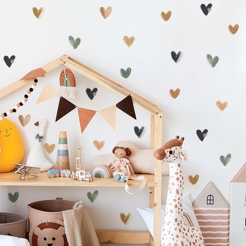 Nordic Aquarell Herz Wandaufkleber Morandi Handgezeichnete Liebe Abziehbilder PVC Selbstklebend Abnehmbare Wandkunst Für Wohnzimmer Dekoration