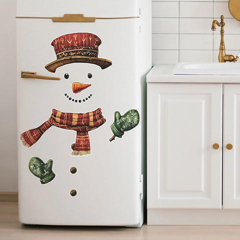 Adesivi per Frigorifero Pupazzo di Neve di Natale PVC DIY Decalcomanie da Parete per Cucina Frigorifero Decorazione Festiva Invernale