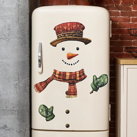 Adesivi per Frigorifero Pupazzo di Neve di Natale PVC DIY Decalcomanie da Parete per Cucina Frigorifero Decorazione Festiva Invernale