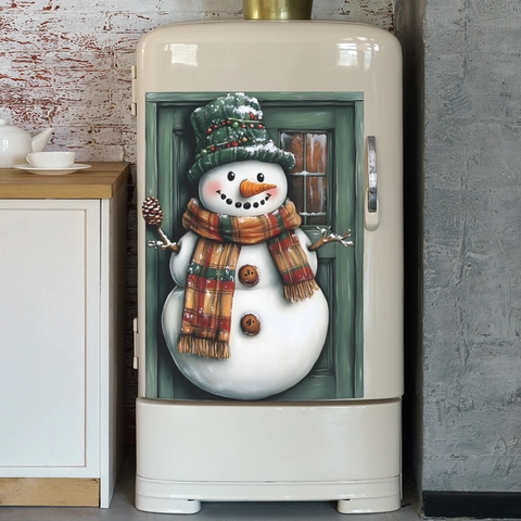 Pegatina de Refrigerador de Muñeco de Nieve de Navidad Calcomanía de PVC Decoración de Hogar de Vacaciones de Invierno