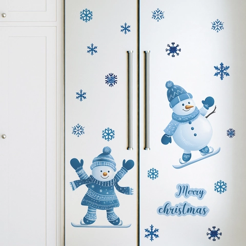 Adesivi per Frigorifero Natalizi con Pupazzo di Neve e Fiocchi di Neve in PVC Removibili per Decorazione della Casa e Cucina