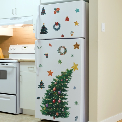 Adesivo da Parete Albero di Natale Stella Ghirlanda PVC Decalcomania Frigorifero DIY Decorazione Domestica Natalizia