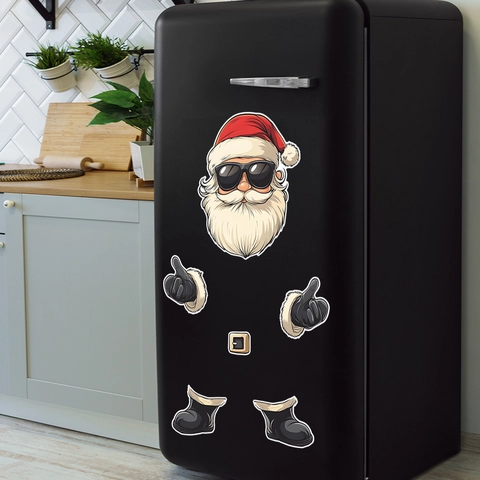Cool Santa Claus Wearing Sunglasses Fridge Stickers Waterproof PVC Christmas Refrigerator Decoration DIY Home Wall Stickers