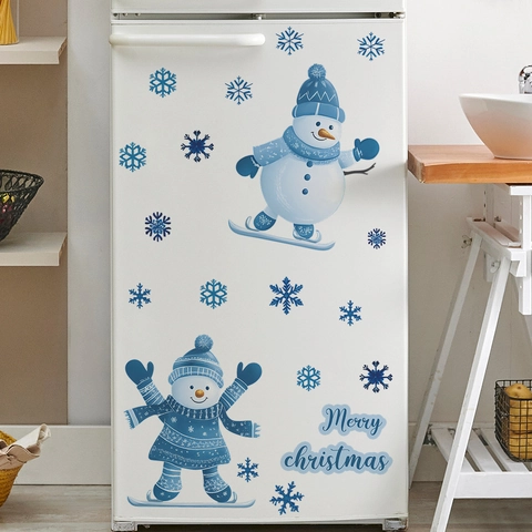 Adesivi per Frigorifero Natalizi con Pupazzo di Neve e Fiocchi di Neve in PVC Removibili per Decorazione della Casa e Cucina