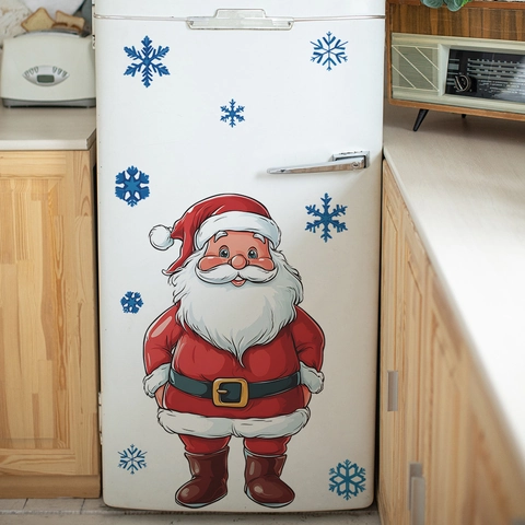 Christmas Santa Claus Blue Snowflake Fridge Wall Sticker PVC Home Decoration DIY Decal Removable Festive Window Poster